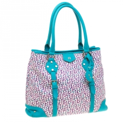 Pre Owned Aigner Turquoise/Lavender Signature Coated Canvas Tote