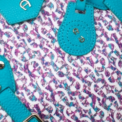 Pre Owned Aigner Turquoise/Lavender Signature Coated Canvas Tote