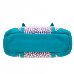 Pre Owned Aigner Turquoise/Lavender Signature Coated Canvas Tote