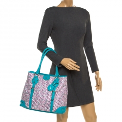 Pre Owned Aigner Turquoise/Lavender Signature Coated Canvas Tote