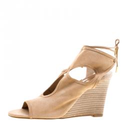 Pre Owned صندل أكوا زورا سيكسي ثينغ سويدي بيج بتفريغات كعب روكي مقاس 38.5