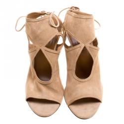 Pre Owned صندل أكوا زورا سيكسي ثينغ سويدي بيج بتفريغات كعب روكي مقاس 38.5