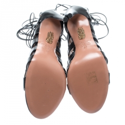 Pre Owned Aquazzura Black Leather Amazon Lace Up Open Toe Sandals Size 37