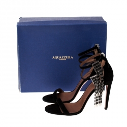 Pre Owned Aquazzura Black Suede Embellished Ankle Strap Sandals Size 38