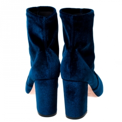 Pre Owned حذاء بوت كاحل أكوازورا قطيفة أزرق مقاس 39.5