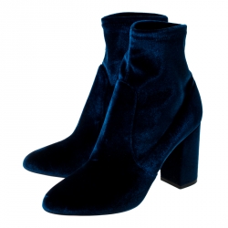 Pre Owned حذاء بوت كاحل أكوازورا قطيفة أزرق مقاس 39.5