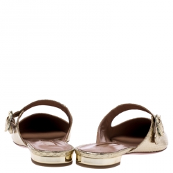 Pre Owned Aquazzura Metallic Gold Python Embossed Leather Buckle Detail Flats Size 38