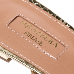 Pre Owned Aquazzura Metallic Gold Python Embossed Leather Buckle Detail Flats Size 38