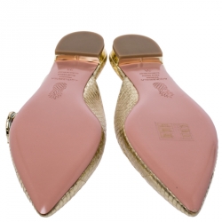 Pre Owned Aquazzura Metallic Gold Python Embossed Leather Buckle Detail Flats Size 38