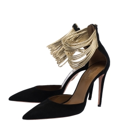 Pre Owned Aquazzura Black Suede Hello Lover Ankle Strap Pumps Size 41