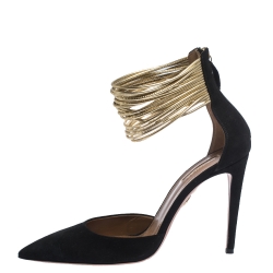 Pre Owned Aquazzura Black Suede Hello Lover Ankle Strap Pumps Size 41