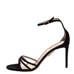 Pre Owned Aquazzura Black Suede Very Purist Ankle Strap Sandals Size 38.5