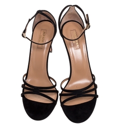 Pre Owned Aquazzura Black Suede Very Purist Ankle Strap Sandals Size 38.5
