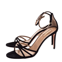 Pre Owned Aquazzura Black Suede Very Purist Ankle Strap Sandals Size 38.5