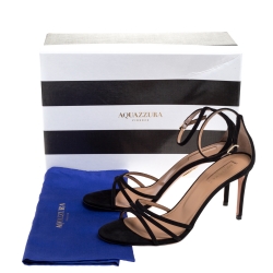 Pre Owned Aquazzura Black Suede Very Purist Ankle Strap Sandals Size 38.5