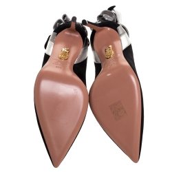 Pre Owned Aquazzura Black/Silver Suede and Leather Fire Pumps Size 36.5