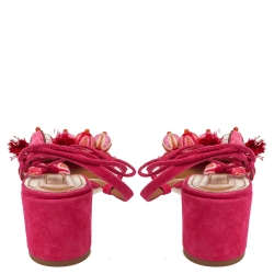 Pre Owned صندل أكوازورا رابطة كاحل خرز شراشيب تروبيكانا سويدي وردي بارادايس مقاس 39