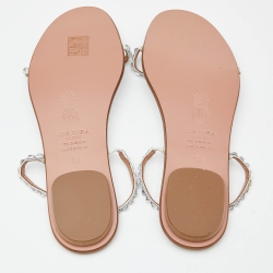 Pre Owned Aquazzura Silver Suede Crystal Embellished Flat Slide Size 36