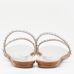 Pre Owned Aquazzura Silver Suede Crystal Embellished Flat Slide Size 36