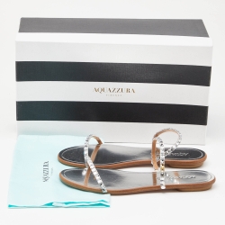 Pre Owned Aquazzura Silver Suede Crystal Embellished Flat Slide Size 36