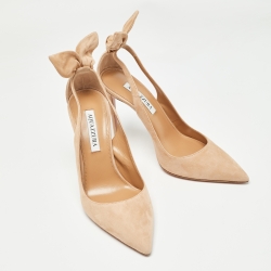 Pre Owned Aquazzura Beige Suede Bow Tie Pumps Size 39