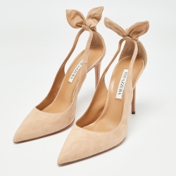 Pre Owned Aquazzura Beige Suede Bow Tie Pumps Size 39