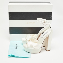 Pre Owned Aquazzura White Satin Bow Platform Ankle Strap Sandals Size 37