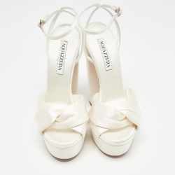 Pre Owned Aquazzura White Satin Bow Platform Ankle Strap Sandals Size 37