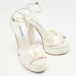 Pre Owned Aquazzura White Satin Bow Platform Ankle Strap Sandals Size 37