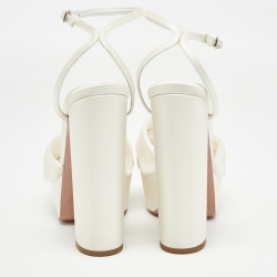 Pre Owned Aquazzura White Satin Bow Platform Ankle Strap Sandals Size 37