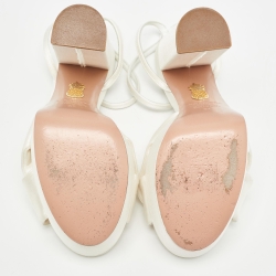 Pre Owned Aquazzura White Satin Bow Platform Ankle Strap Sandals Size 37