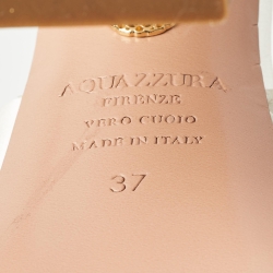 Pre Owned Aquazzura White Satin Bow Platform Ankle Strap Sandals Size 37