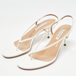Pre Owned Aquazzura White Leather Slingback Sandals Size 39.5