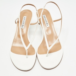 Pre Owned Aquazzura White Leather Slingback Sandals Size 39.5