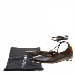 مملوكة مسبقًا Aquazzura Black Leather Christy Lace-up Flats Size 38