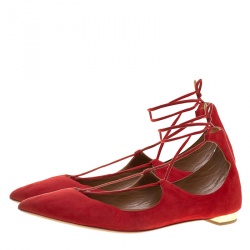 Pre Owned حذاء فلات أكوازورا شريستي جلد أسود برباط مقاس 38