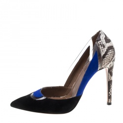 Pre Owned حذاء كعب عالي أكوازورا مقدمة مدببة فيرلس جلد ثعبان وسويدي متعدد الألوان مقاس 36