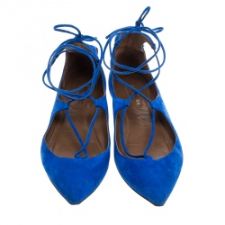 Pre Owned حذاء فلات أكوازورا شريستي جلد أسود برباط مقاس 38