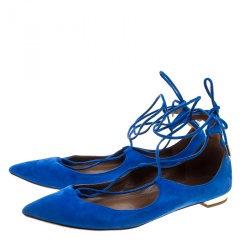 Pre Owned حذاء فلات أكوازورا شريستي جلد أسود برباط مقاس 38