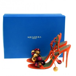 Pre Owned صندل أكوازورا سويدي برتقالي ترتر مزخرف ديسكو بحزام للكاحل مقاس 36