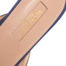 Pre Owned حذاء مولز أكوازورا فلات مقدمة مدببة مزخرف كريستال بلوسوم كانفاس كحلي مقاس 37.5