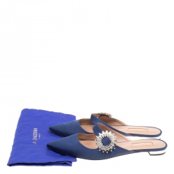 Pre Owned حذاء مولز أكوازورا فلات مقدمة مدببة مزخرف كريستال بلوسوم كانفاس كحلي مقاس 37.5