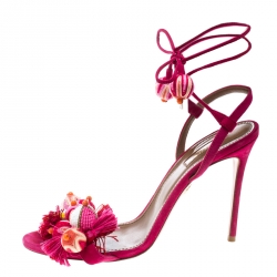 مملوكة مسبقًا صندل أكوازورا ملتف كاحل خرز شراشيب تروبيكانا سويدي وردي بارادايس مقاس 39.5