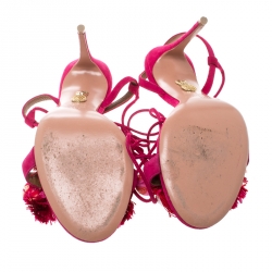 مملوكة مسبقًا صندل أكوازورا ملتف كاحل خرز شراشيب تروبيكانا سويدي وردي بارادايس مقاس 39.5