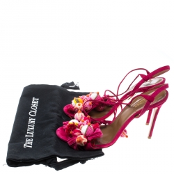 مملوكة مسبقًا صندل أكوازورا ملتف كاحل خرز شراشيب تروبيكانا سويدي وردي بارادايس مقاس 39.5