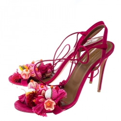 مملوكة مسبقًا صندل أكوازورا ملتف كاحل خرز شراشيب تروبيكانا سويدي وردي بارادايس مقاس 39.5