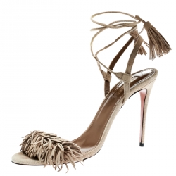 Pre Owned صندل أكوازورا سيور ملتفة وايلد ثينغ سويدي شراشيب بيج مقاس 38