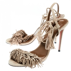 Pre Owned صندل أكوازورا سيور ملتفة وايلد ثينغ سويدي شراشيب بيج مقاس 38