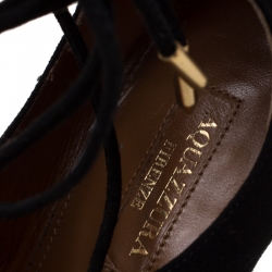 مملوكة مسبقًا Aquazzura Black Suede Dancer Lace Up Flats Size 38