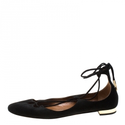 مملوكة مسبقًا Aquazzura Black Suede Dancer Lace Up Flats Size 38